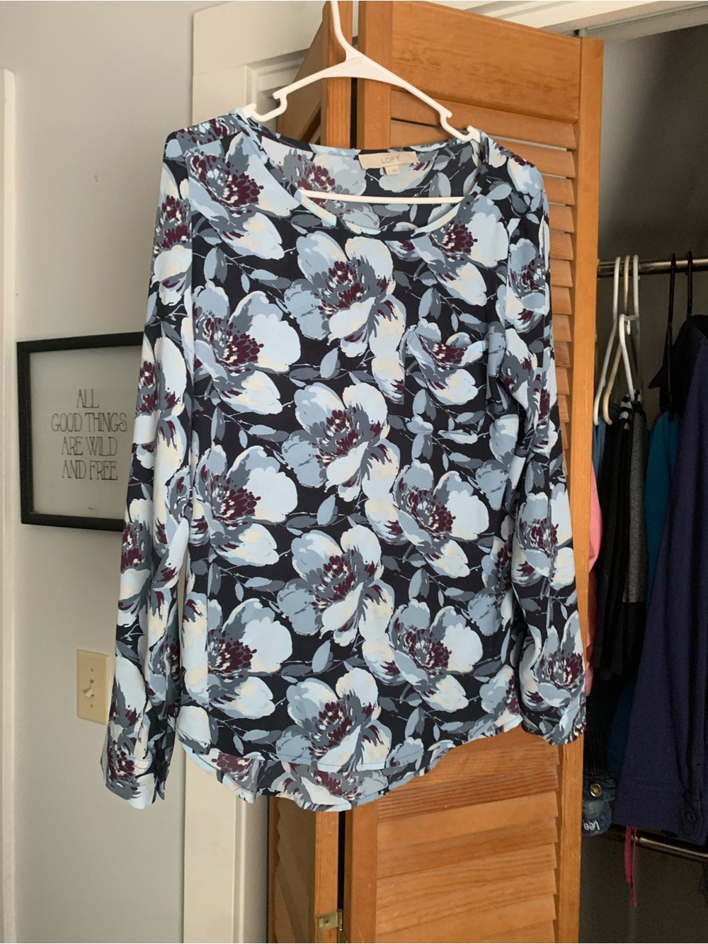 Loft Floral Long-Sleeve Blouse - Blue Multi sz Small,office business casual